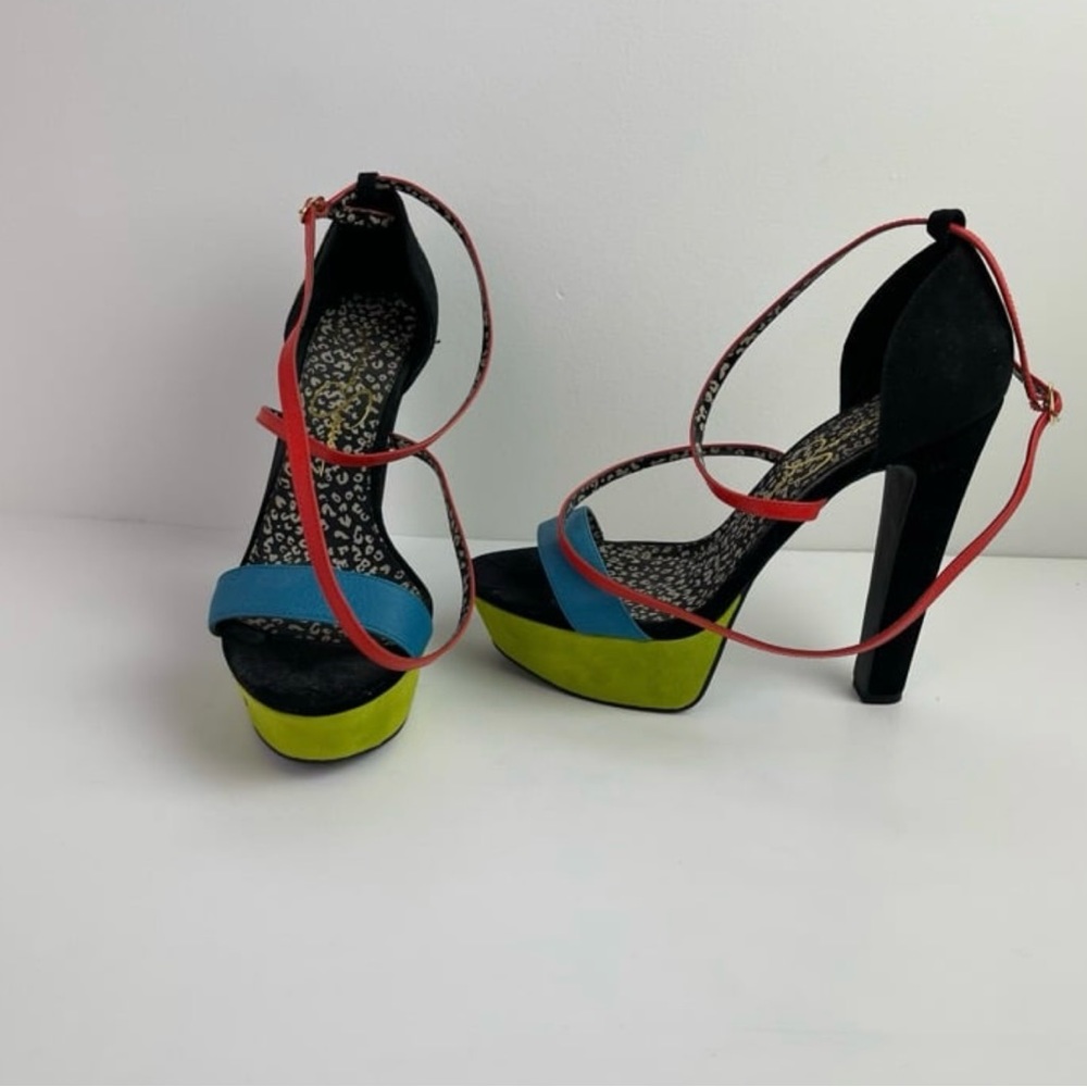 Jessica Simpson Suede Multicolor Open-toe Colorful Platform Block Heels Sandals